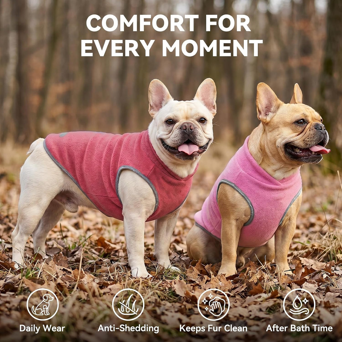 2 Pack Fleece Dog Sweater Pullover Lightweight Reflective Jacket – Essentials for Dogs - Pink & Fuschia / Small - image 4
