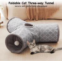 Tempcore Cat Tunnel, 3-Way Collapsible Toy for Indoor Cats - Geometry Grey / Small - image 3