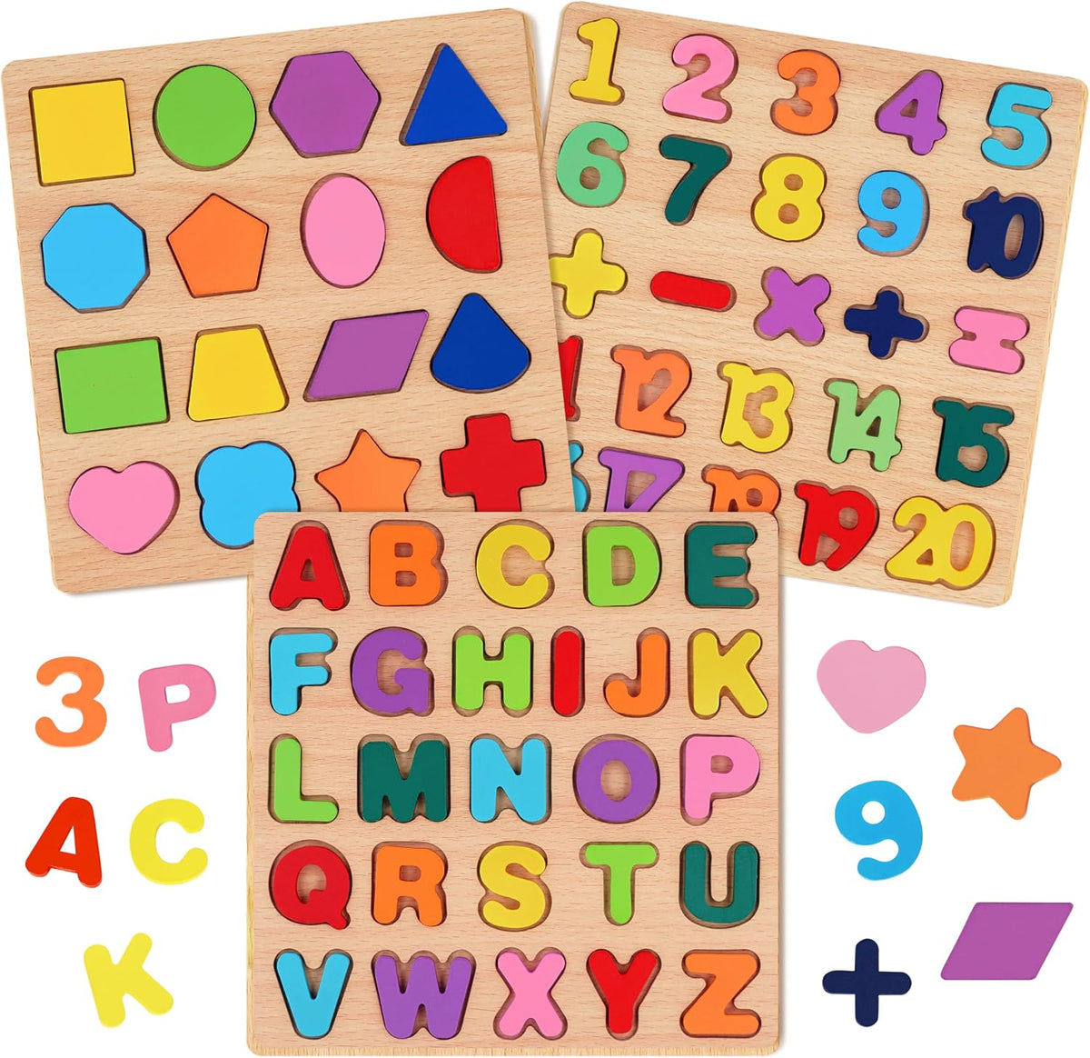 Attmu Wooden Puzzles for Toddlers - Multi / 3 PCS