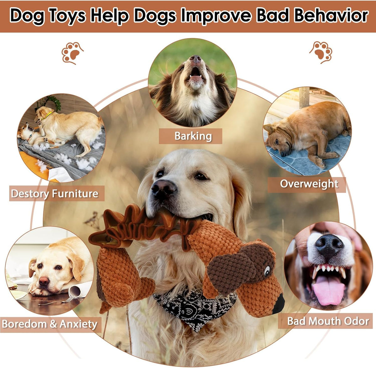 Squeaky Dog Toys for Large Dogs, Tough Tug of War Puppy Toy - Brown / Long neck dog - image 4