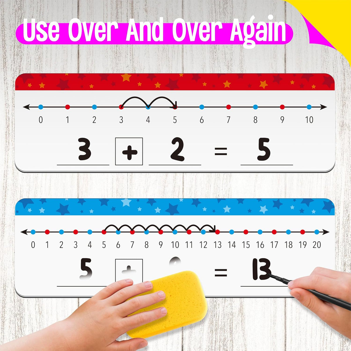 SpriteGru number line dry erase boards with 0-10 and 0-20 lines and colorful star print - view 19