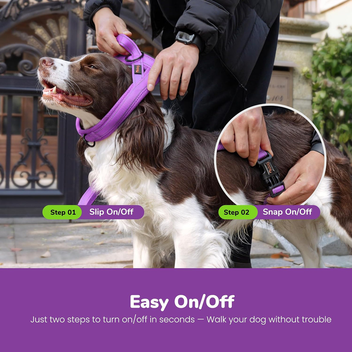 Didog No Pull Dog Harness for Large Dogs, Breathable Mesh Padded - Purple / L: Chest 27-33", Fit 50-80 lbs - image 4