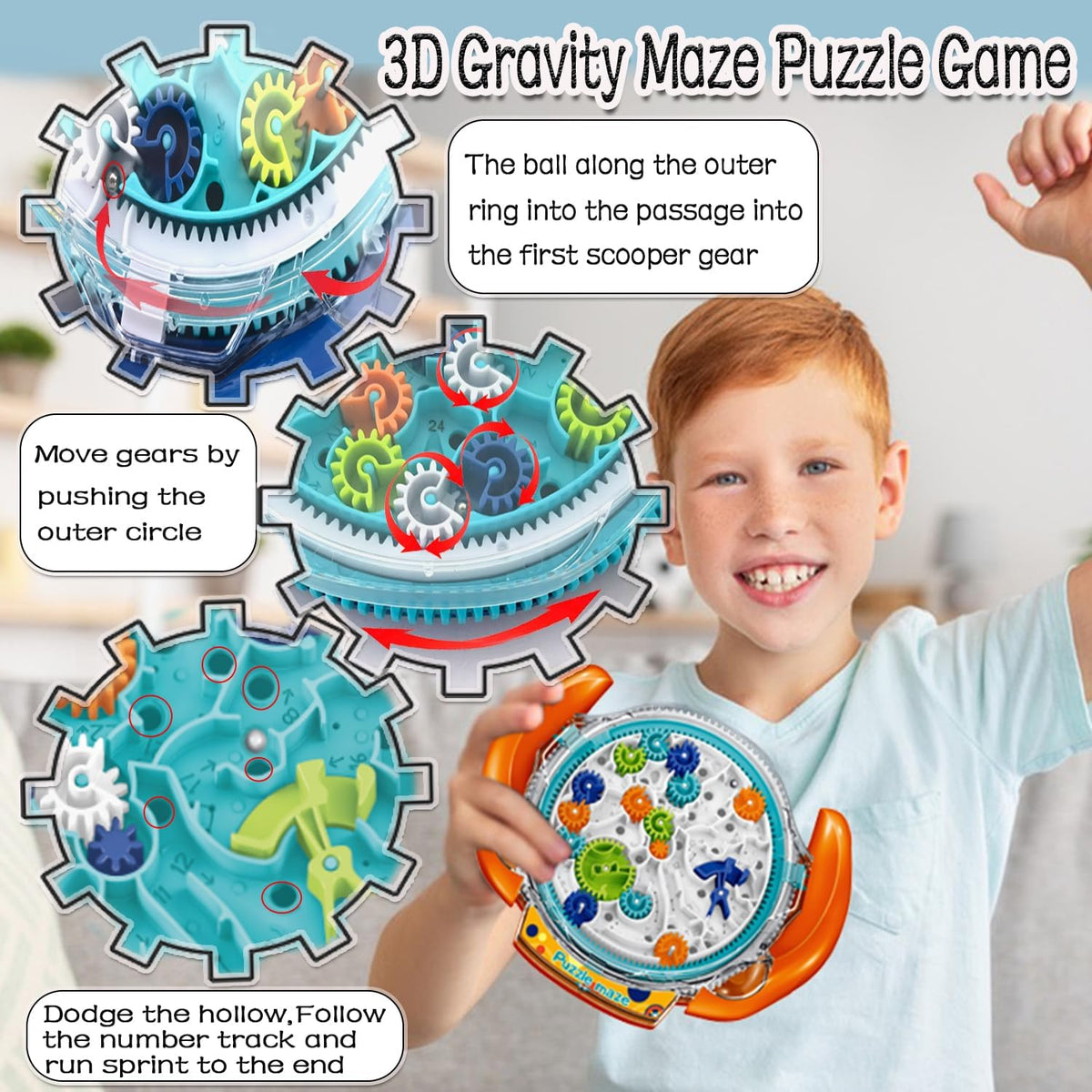 JRD&BS WINL blue 3D maze ball puzzle with clear acrylic shell and gear rings - view 6