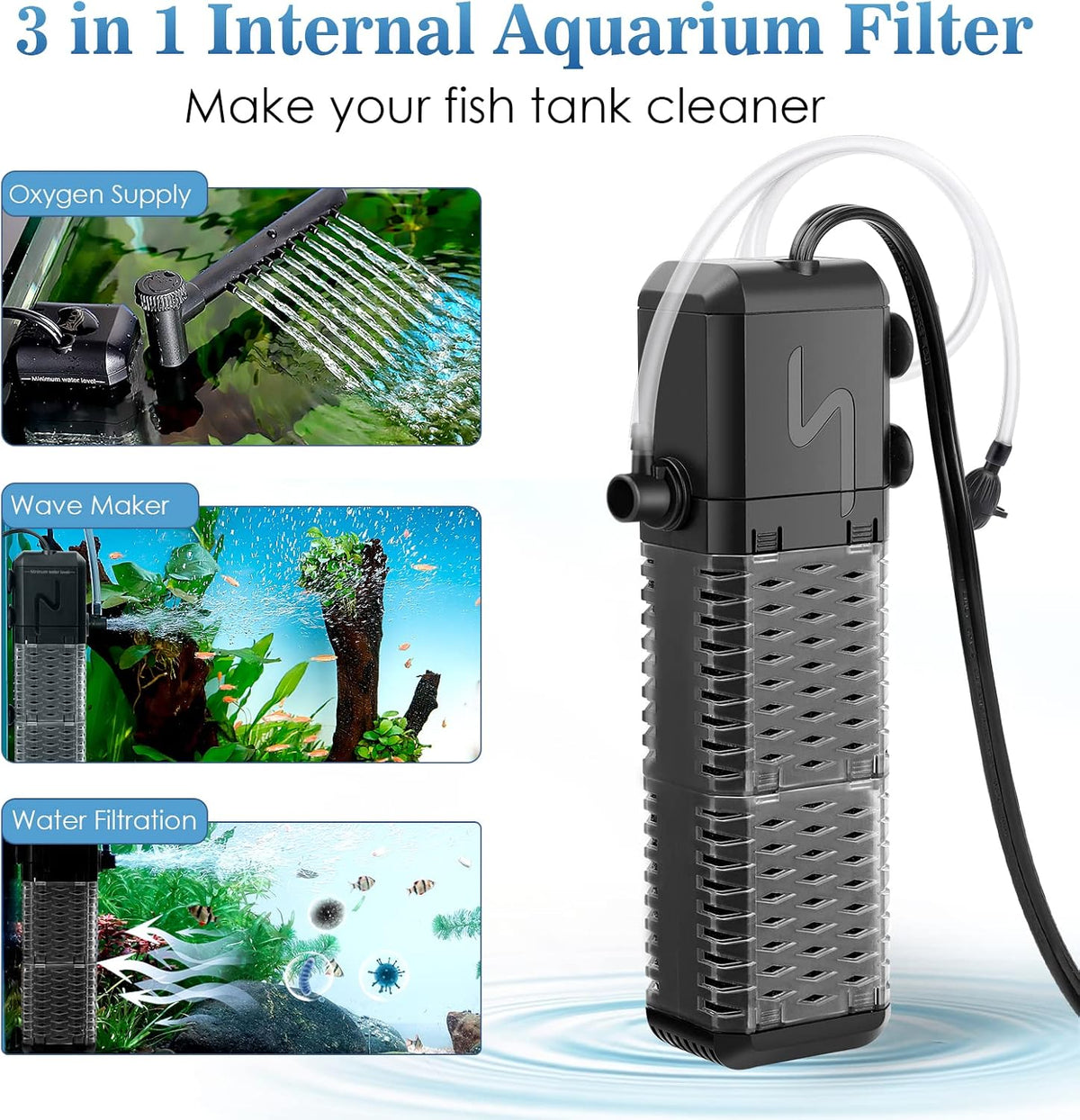 AQQA Submersible Aquarium Filter - M(211GPH-9W) - image 2