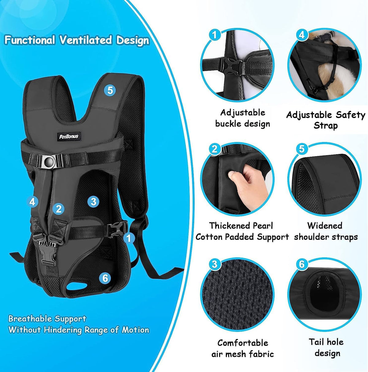 Pet Front Dog Carrier Backpacks, Adjustable Pet Backpack - Black / Large - image 2