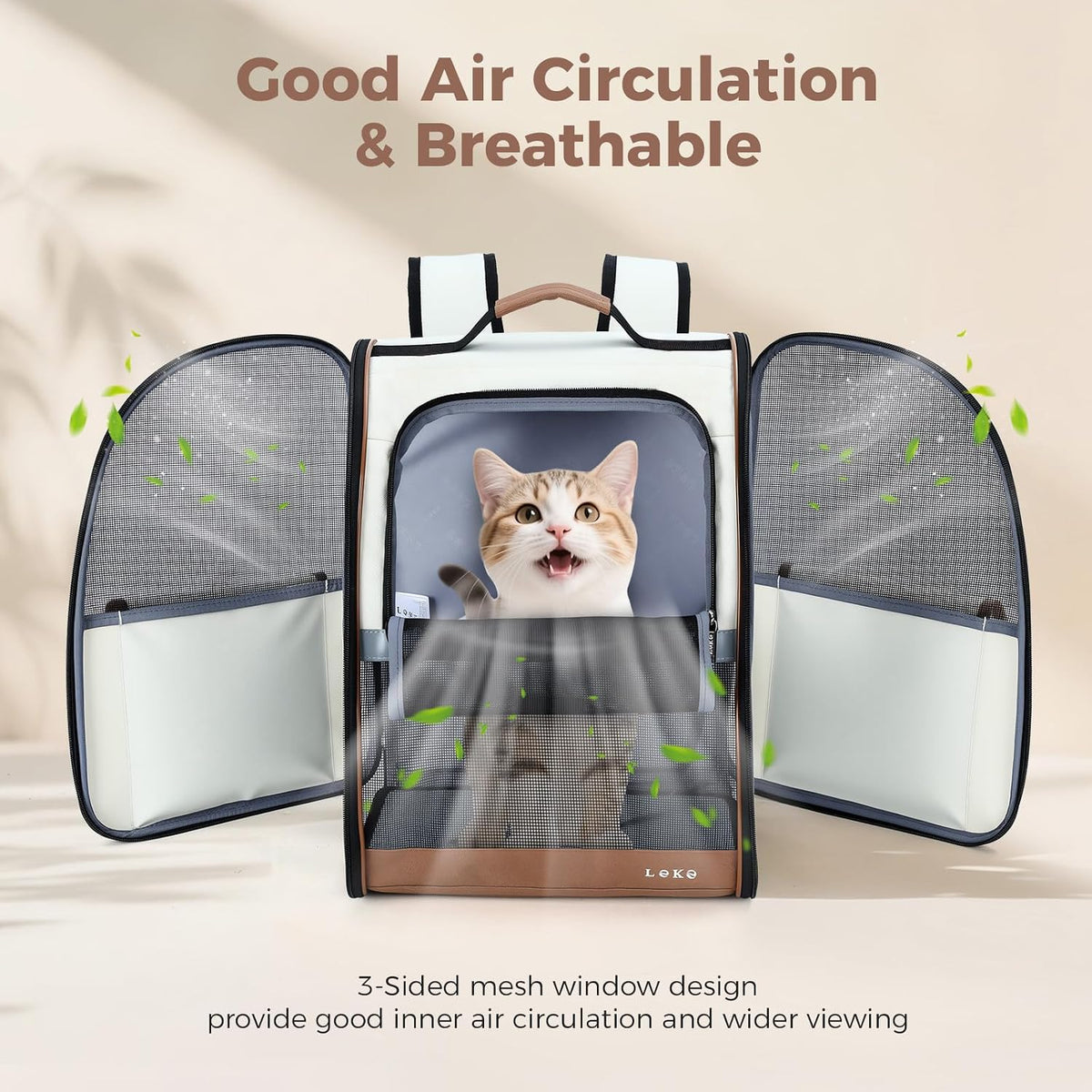 Lekereise Dog Carrier Backpack for Small Medium Dogs Cats up to 18 lbs - Beige / M-Mesh Window - image 3