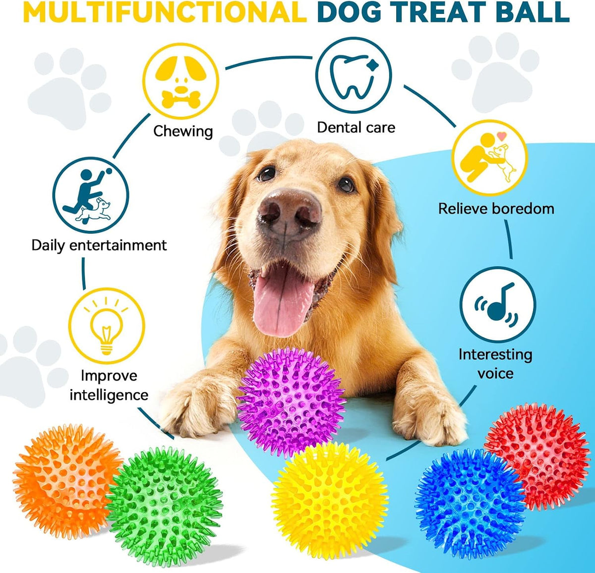 Squeaky Balls for Pet Small Puppy - Large Set of 6 / Multi - image 3