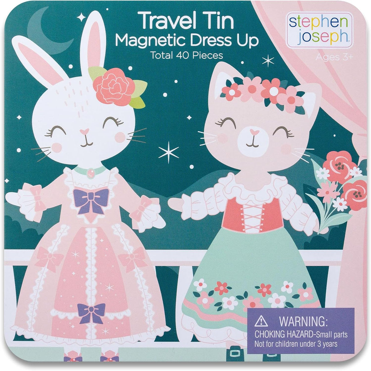 Stephen Joseph Travel TIN Magnetic Dress UP Bunny and CAT – Fun for Kids & Family - Bunny and Cat