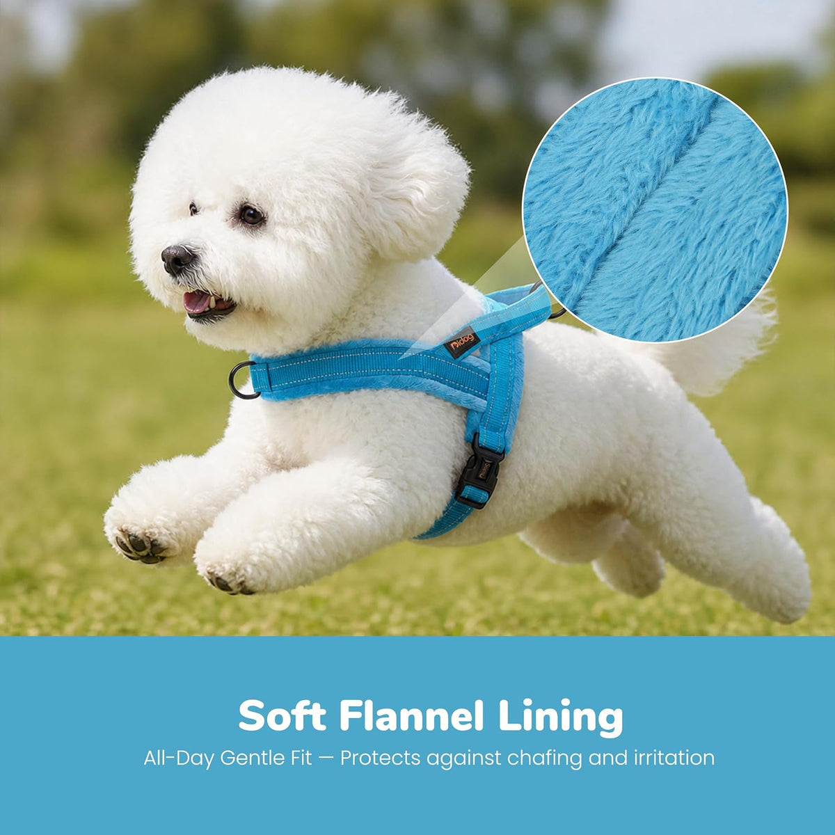 No Pull Dog Harness for Small Dogs, Soft Flannel Padded, XS - XS:chest 15-19" / Blue - image 2