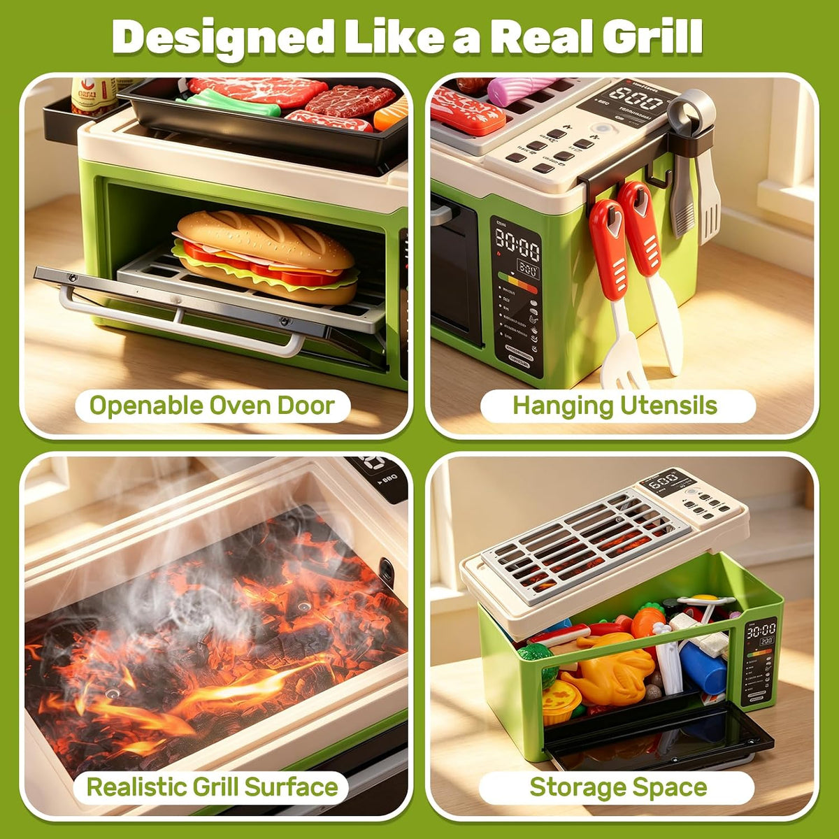 CUTE STONE Microwave Toys & Oven Playset with Cool Mist Spray Sound - Green - image 4