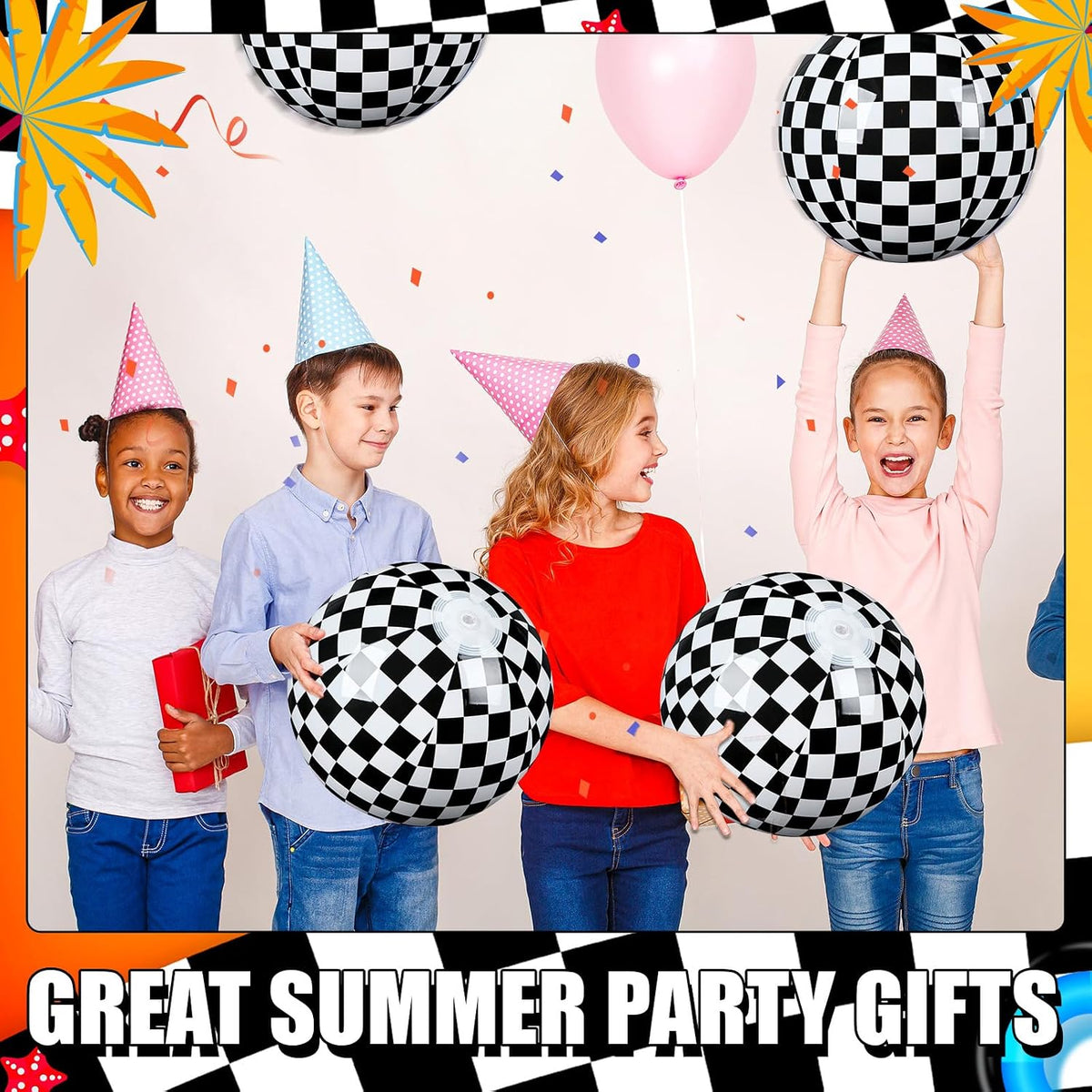 Hollowfly 12 Pack Checkered Flag Beach Balls Kids 7.87" - 11.8" / Checkered Flag / 4 - image 2