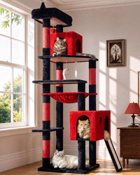 Globlazer F70 Pro Heavy Duty Cat Tree Tower for Indoor Cats Large - Red Black / XL