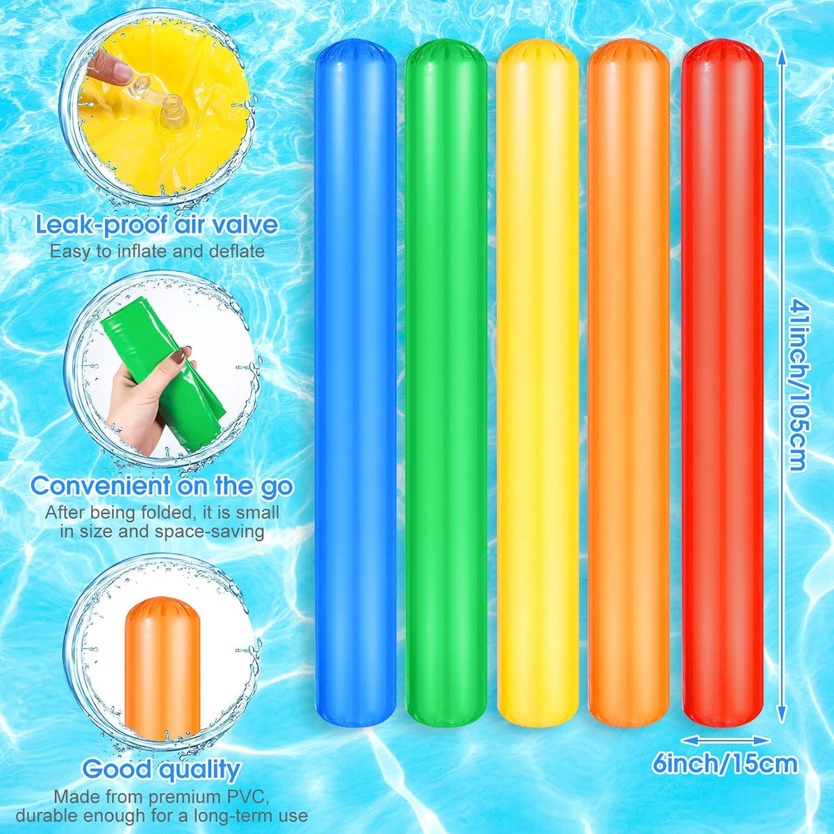 Chivao inflatable PVC swim noodles in red, yellow, blue, orange and green - view 6