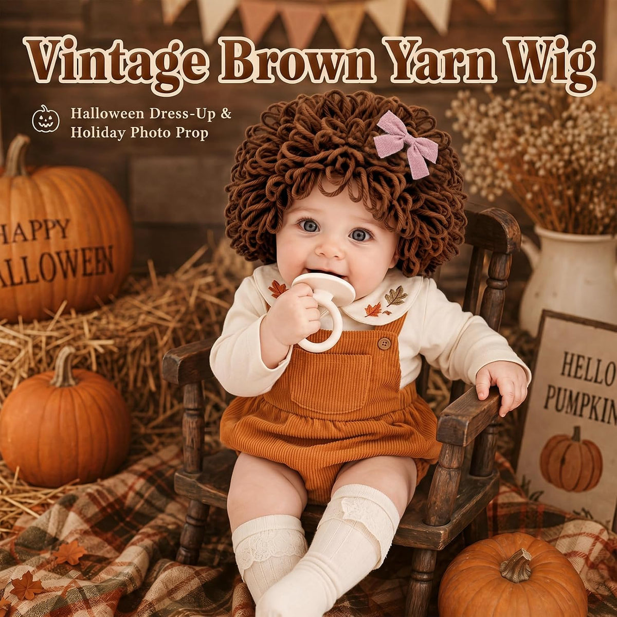 Halloween Cabbage Costume Yarn Wig - Brown 6 / Curly Crop - image 4