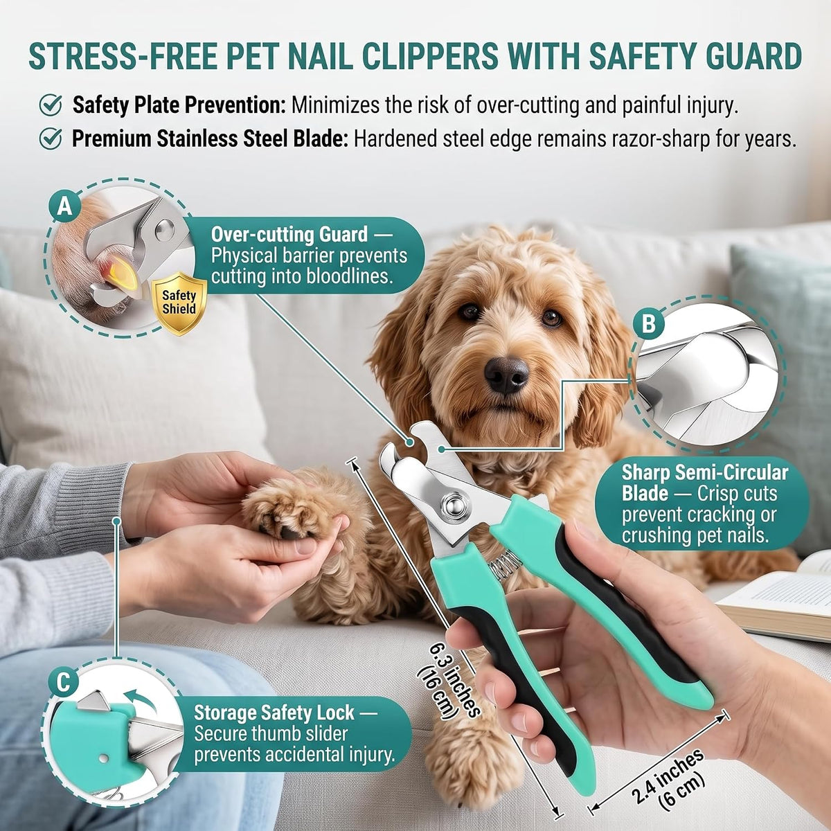 5 PCS Pet Grooming Kit, Dog Brush & Dematting Rake for Long Hair – Essentials for Cats - Green 5pc - image 4