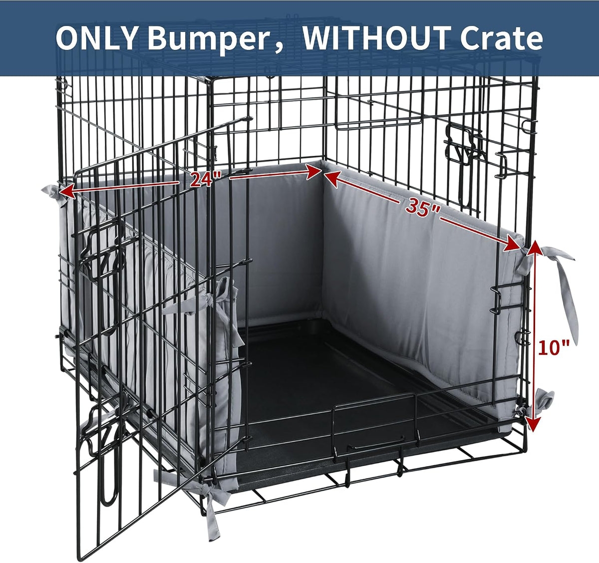 Hombys Dog Crate Bumper with Ties - 35"x24" / Grey - image 2