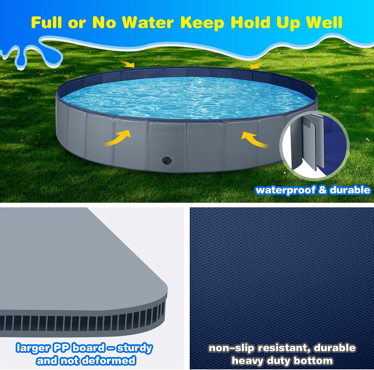 Jecoo Dog Pool for Large Dogs Kiddie Pool Hard Plastic Foldable Dog - Gray / XXL-71" x 12" - image 2