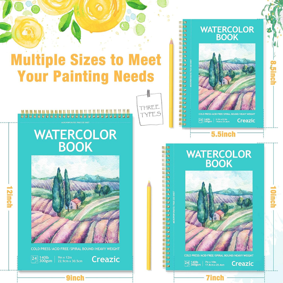 Watercolor Paper Pad, 5.5"x8.5”, Spiral, Bound with Tear - Teal / 5.5" x 8.5" Spiral Bound (pack of 10) - image 4