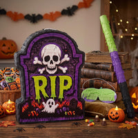 Aoriher Halloween skull piñata with bat stick, blindfold and square confetti - view 17
