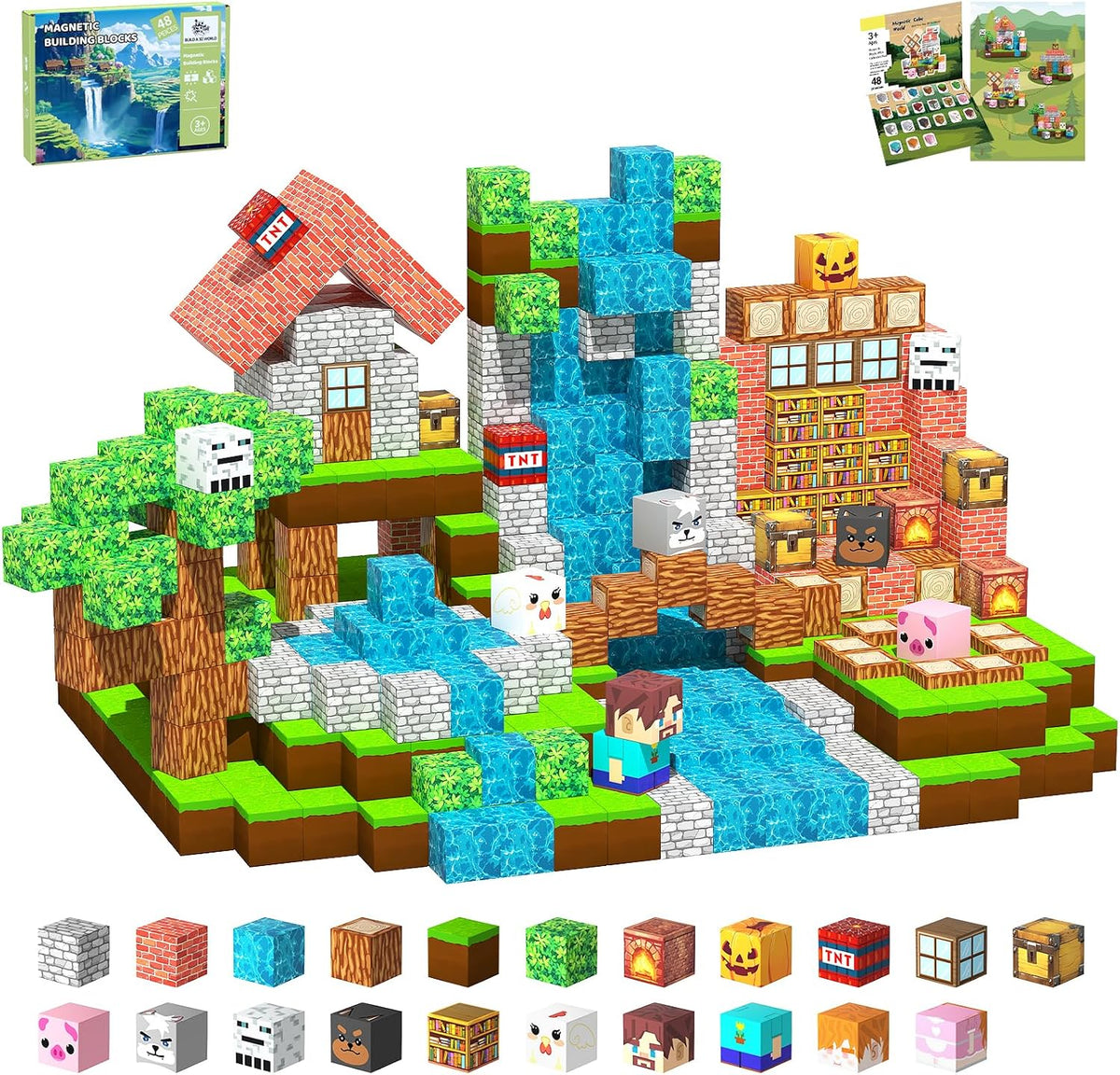 SSAWER 48 piece magnetic blocks travel set with colorful building cubes - view 8