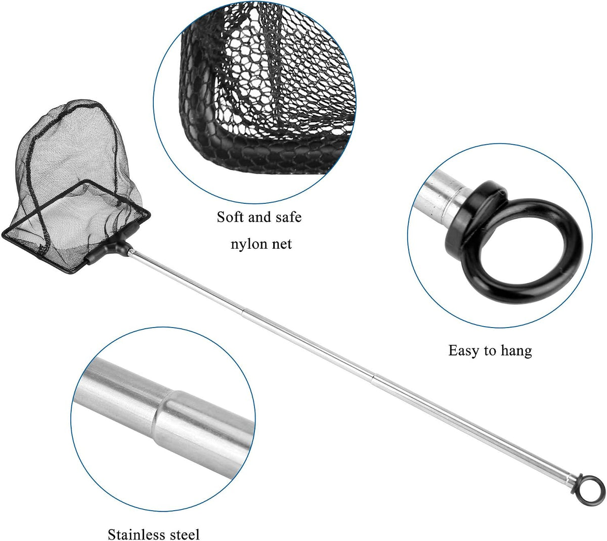 Aquarium Fish Net with Extendable Stainless Steel Long Handle Fine - Medium - image 3
