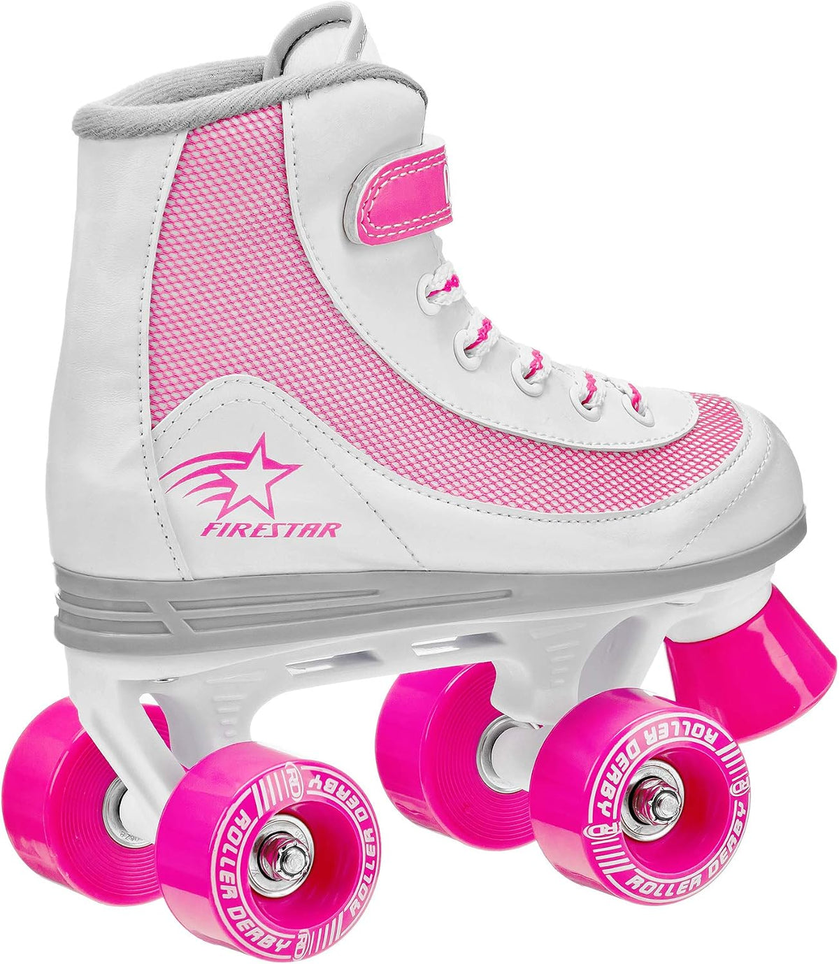 Roller Derby Firestar Youth Skates for Girls, Boys, Beginners - White/Pink / 1 - image 2