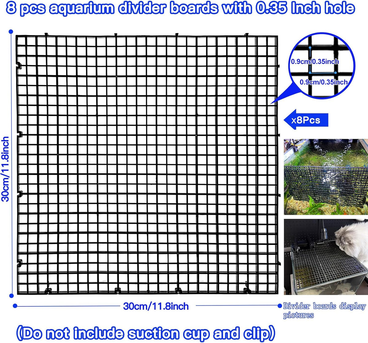 Adjustable Platic Grip Panel Aquarium Fish Tank Divider Filter Bottom - 8pcs 11.8X11.8Inch with 0.35Inch hole / Black - image 2