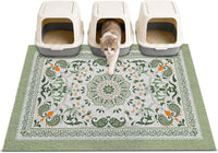 24"x15" Cat Litter Mat Non-Slip Washable Litter Box Mat – Daily Care for Cats - Green Mandala / 40X30in