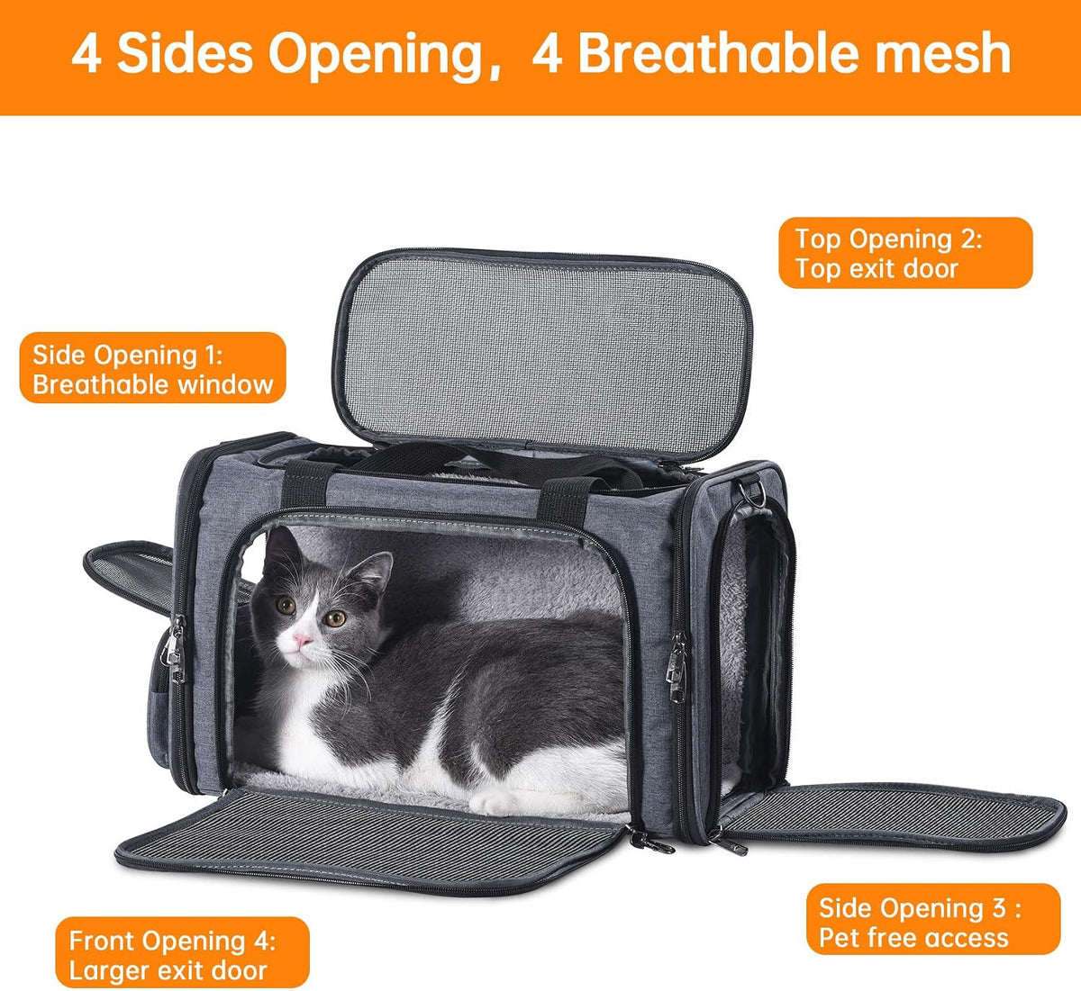 Cat Carrier Pet Travel Carrier by Airplane Approved Under seat - GREY - image 3
