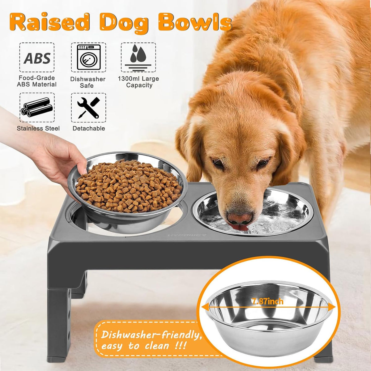 URPOWER Raised Dog Bowls 4 Height Adjustable Elevated Bowl Stand – Essentials for Dogs - Grey - image 4