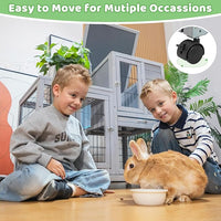 Rabbit Hutch Indoor Outdoor Bunny Cage 39" L Large 2-Story Wooden Small Animal House Enclosure with Wheels, 2 Removable Trays, Waterproof Openable Roof, Grey