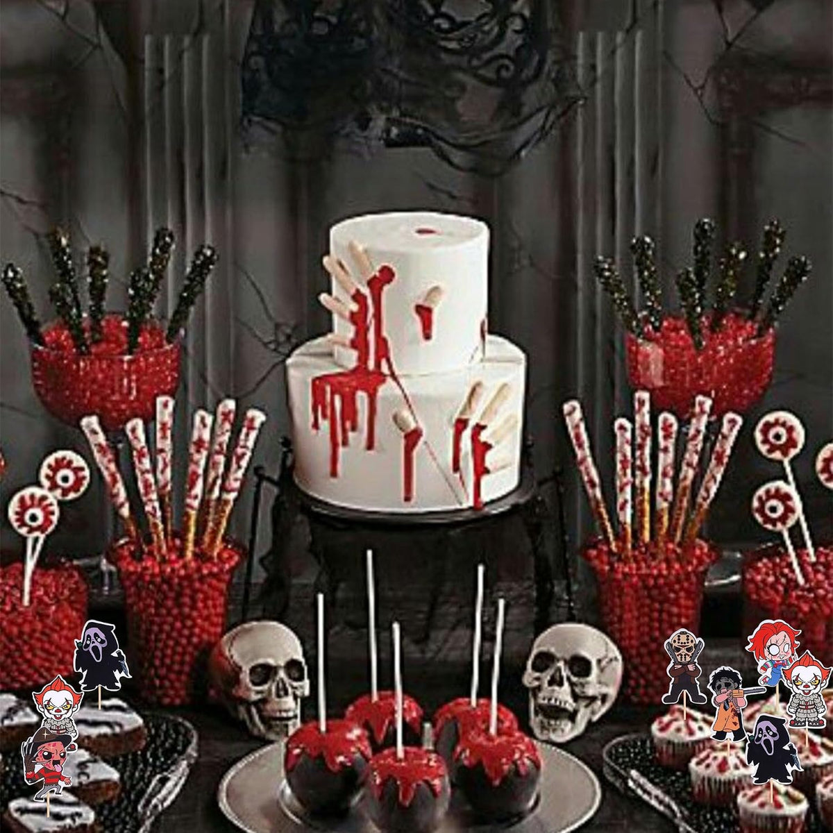 Zhuoweism Halloween horror Happy Birthday glitter cake topper on bamboo stick - view 15