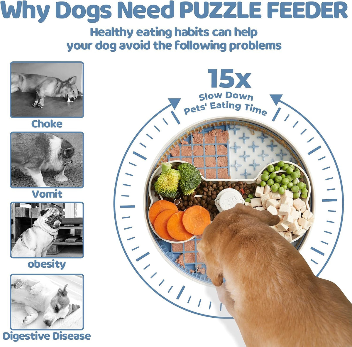Slow Feeder Dog Bowl for Large Dogs with Non-Slip Base - L / Blue - image 2