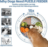 Slow Feeder Dog Bowl with Lick Mat and Puzzle Inserts - Non-Slip Base, Adjustable Speed Design, Dishwasher Safe for Large Dogs,Blue
