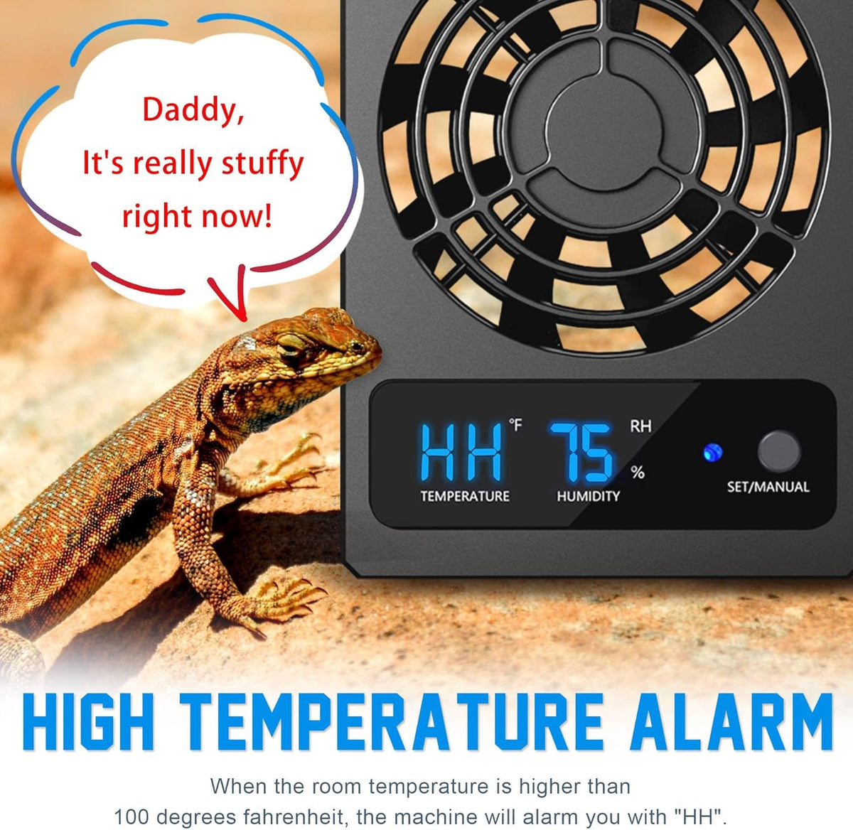 Reptile Ventilation Fan with Humidity Sensor and High-Temp Alarm - 2PCS-Black - image 3