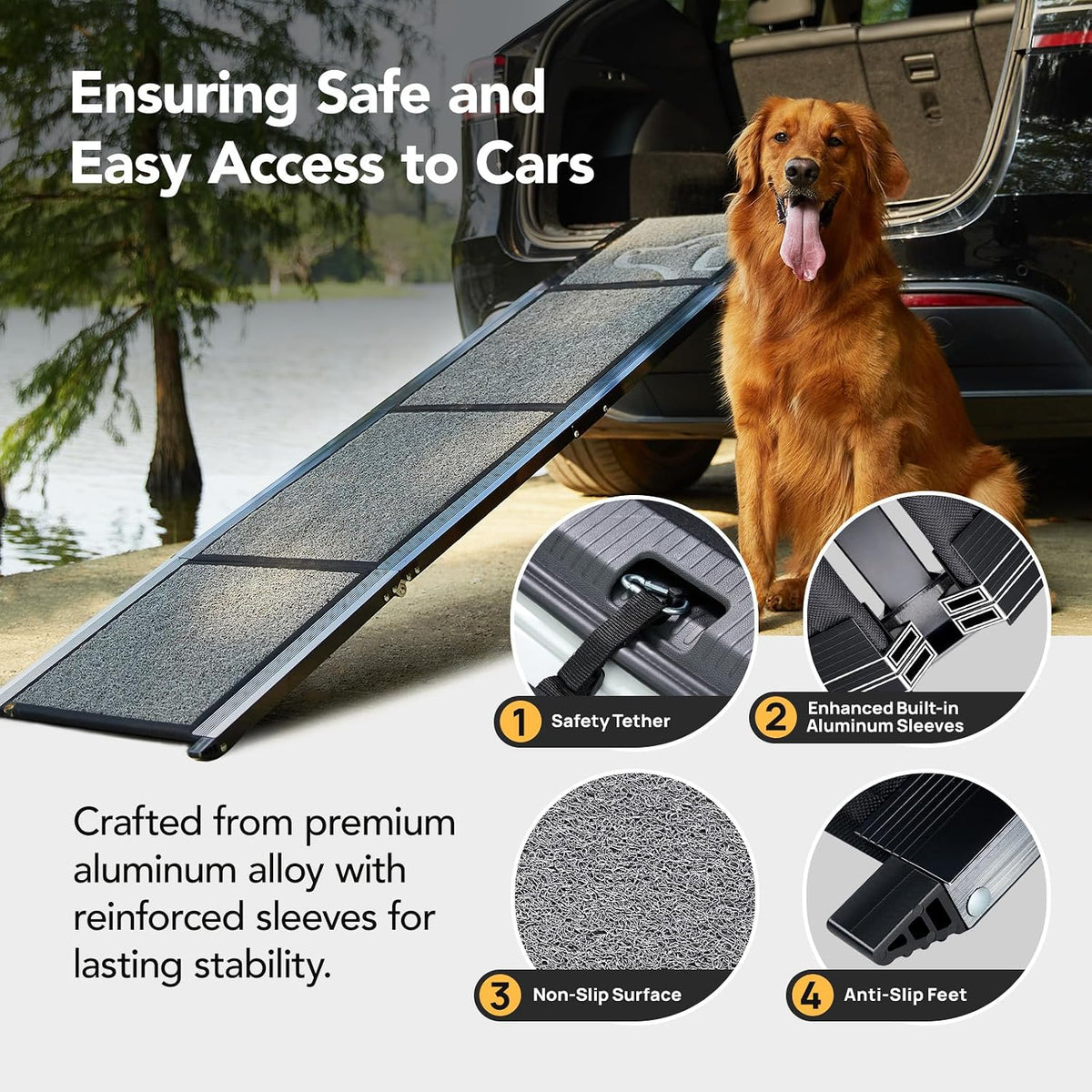 Dog Ramp for Cars, 71" L × 17.2" W, Extra-Long Foldable – Essentials for Dogs - 71" L x 17.2" W with Dog Pattern Upgraded - image 4