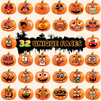 Aowplc Halloween pumpkin face stickers for kids, 32 small faces on vinyl sheets - view 7
