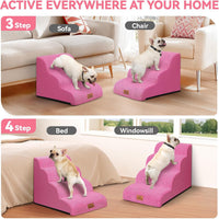 Zerbuger Dog Ramp and Stairs for Bed, Coffee 3 Steps 16" H - Pink / 4 - image 3