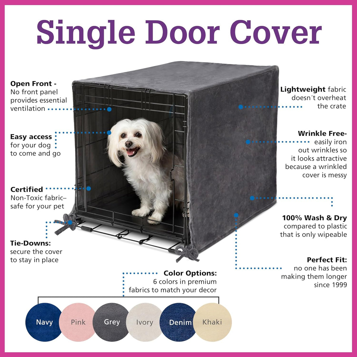 Pet Dreams Dog Crate Cover, Khaki, XX Large, 48" – Essentials for Dogs - Denim Blue / 24.0"L x 18.0"W x 19.0"H - image 4