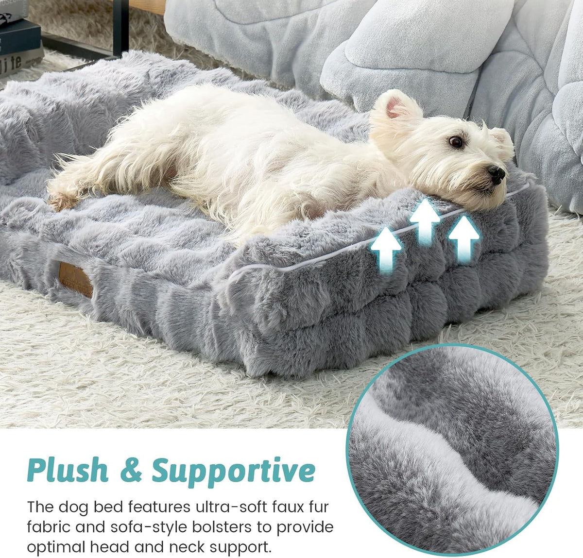 COZY KISS Orthopedic Large Dog Bed, Washable Pet Bed – Essentials for Dogs - M (30x20x6.5 inch) / Grey - image 4