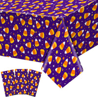 Newwiee 3 pack Halloween plastic tablecloths with candy corn print, 108 x 54 inches