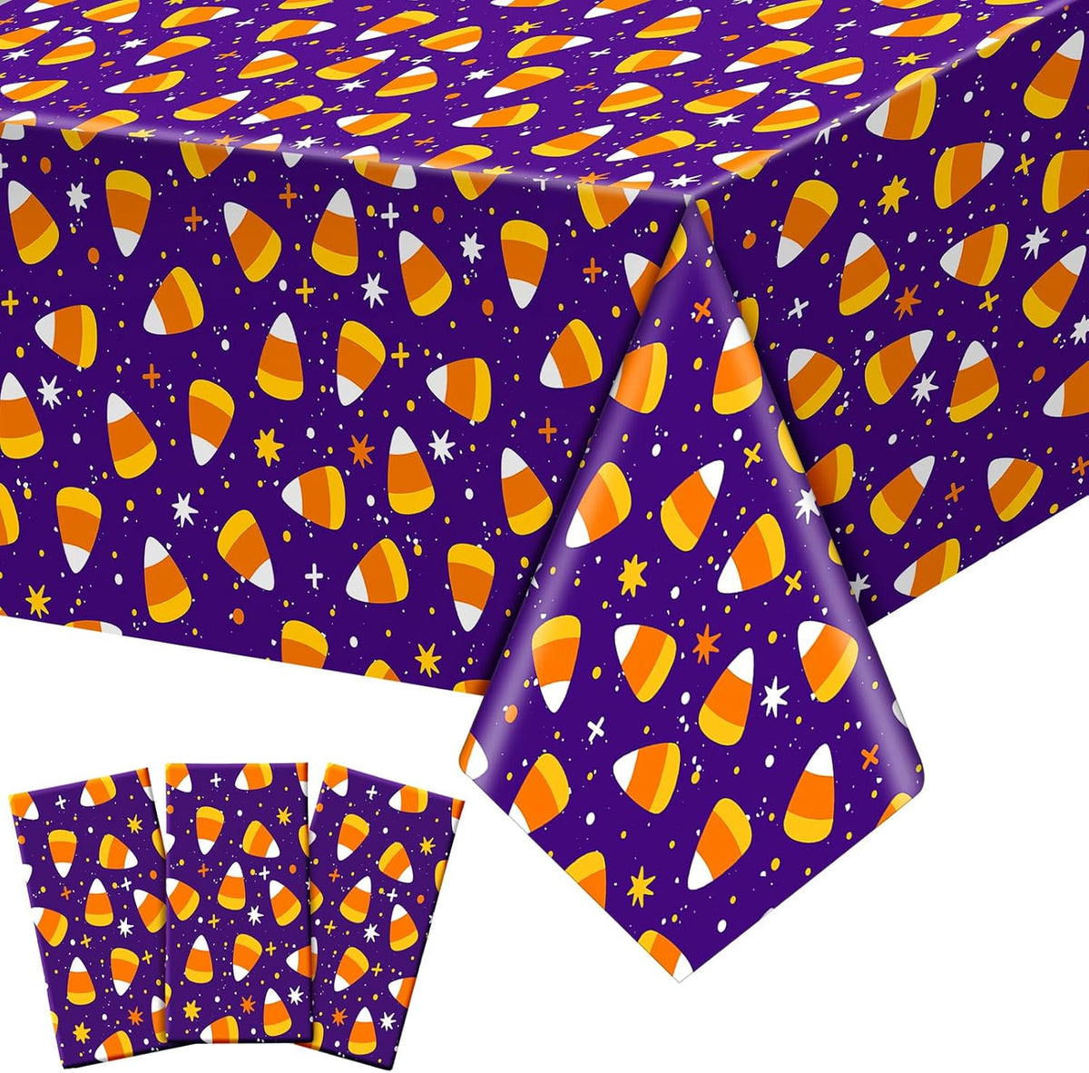 Newwiee 3 pack Halloween plastic tablecloths with candy corn print, 108 x 54 inches