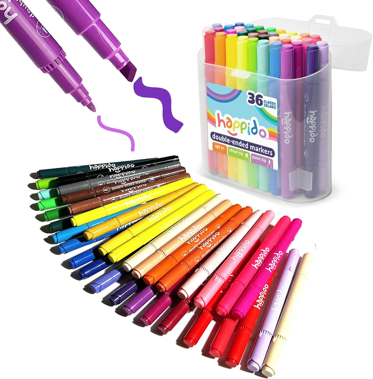 International Arrivals Happido Double-Sided Markers for Kids - 36 Count - Double Ended