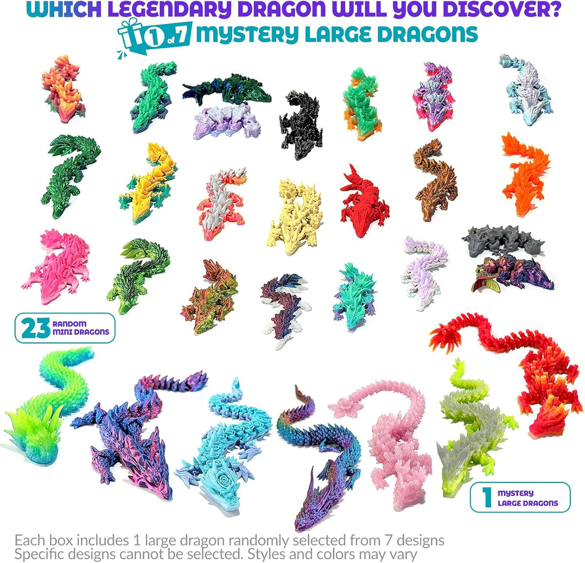 24 3D printed articulated dragon figures in assorted colors - view 3