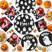 yunhuatdm 180 piece cute ghost Halloween plates and napkins set, black and white - view 40