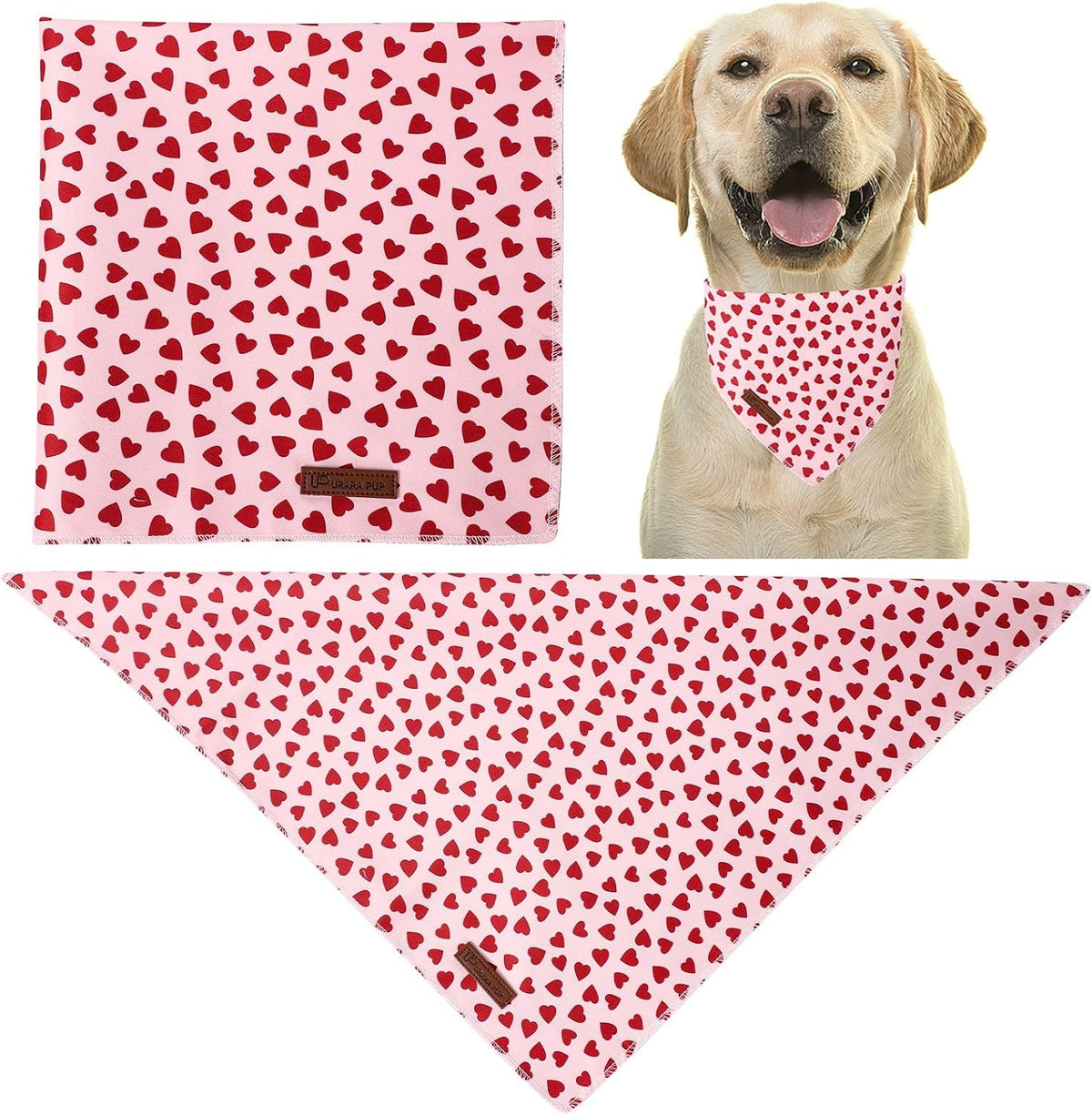 Summer Dog Bandana, UP URARA PUP Strawberry Triangle Bid Scarf for Medium Large Dogs, Cotton - HeartInPink B / L - image 2