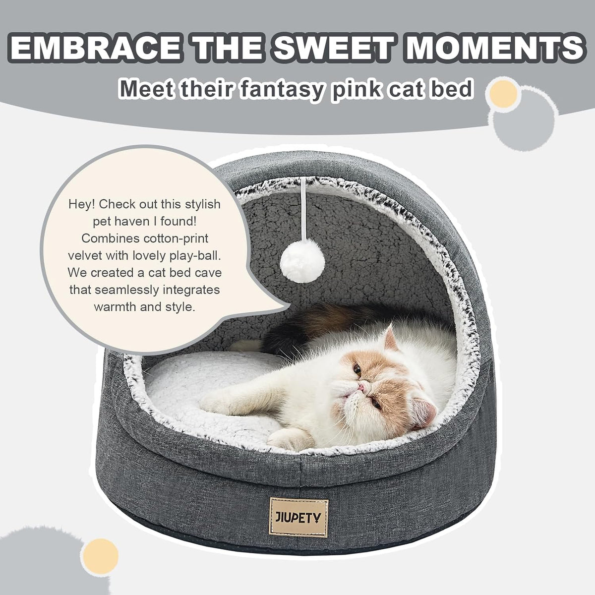 Cute Cat Beds for Indoor Cats, Cave Bed for Kittens - Medium / Dark Gray - image 3