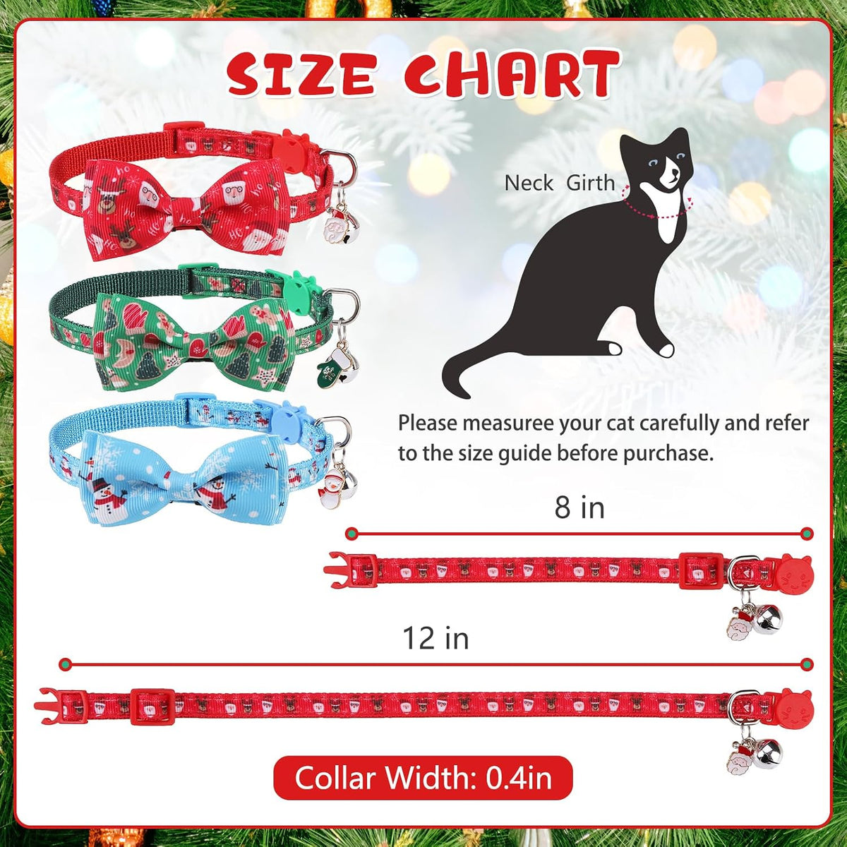 Halloween Cat Collar Breakaway with Bowtie and Bells - Xmas Color - image 2