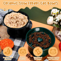 Tioncy 2 Pcs Ceramic Elevated Slow Feeder Cat Bowl - Dark Green, Black / 2 - image 4
