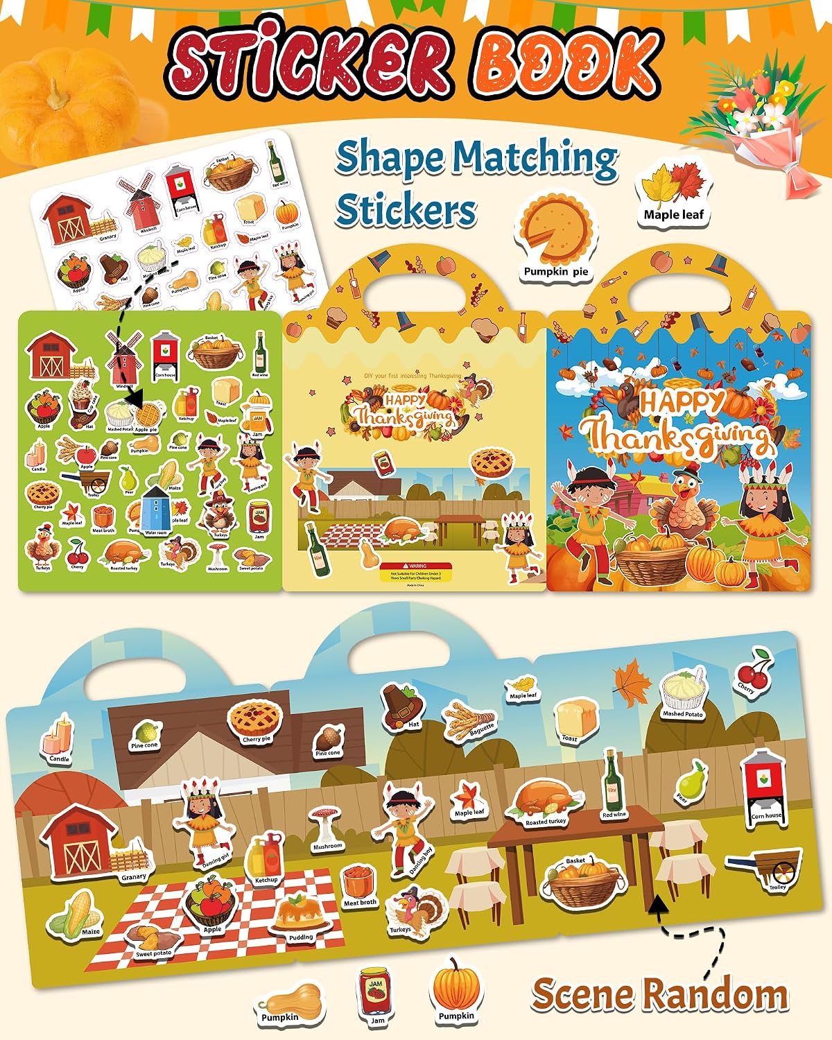 Benresive Reusable Sticker Book, Travel Stickers for Kids - Thanksgiving - image 2